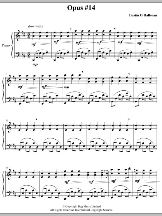 Dustin O'Halloran Opus 14 sheet music notes and chords arranged for Piano Solo