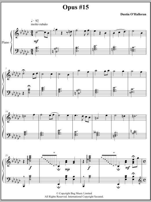 Dustin O'Halloran Opus 15 sheet music notes and chords arranged for Piano Solo