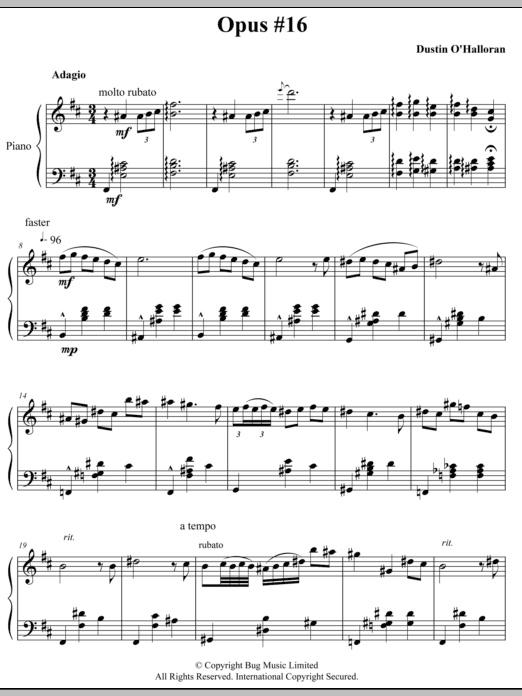 Dustin O'Halloran Opus 16 sheet music notes and chords arranged for Piano Solo
