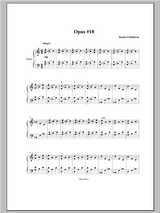 Dustin O'Halloran Opus 18 sheet music notes and chords arranged for Piano Solo