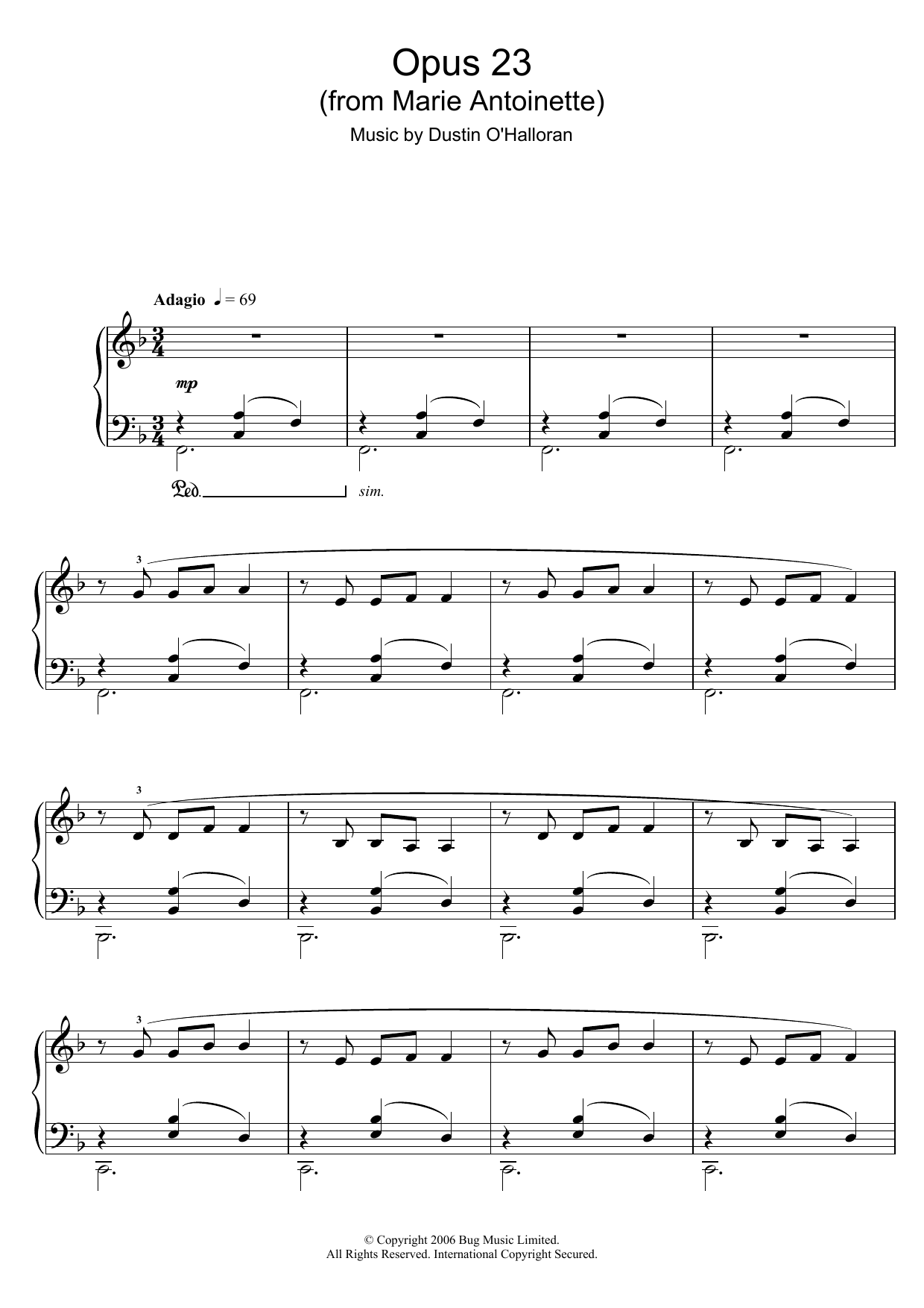 Dustin O'Halloran Opus 23 (from Marie Antoinette) sheet music notes and chords arranged for Easy Piano