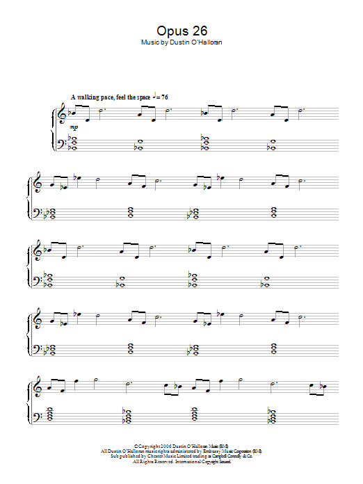 Dustin O'Halloran Opus 26 sheet music notes and chords arranged for Piano Solo