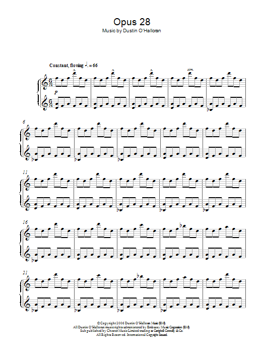 Dustin O'Halloran Opus 28 sheet music notes and chords arranged for Piano Solo