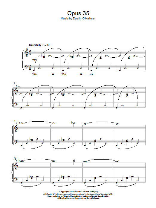 Dustin O'Halloran Opus 35 sheet music notes and chords arranged for Piano Solo