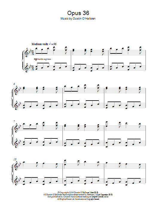 Dustin O'Halloran Opus 36 sheet music notes and chords arranged for Piano Solo