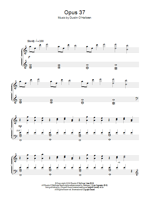 Dustin O'Halloran Opus 37 sheet music notes and chords arranged for Piano Solo