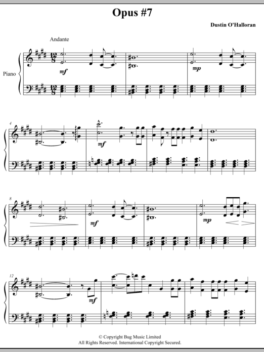 Dustin O'Halloran Opus 7 sheet music notes and chords arranged for Piano Solo