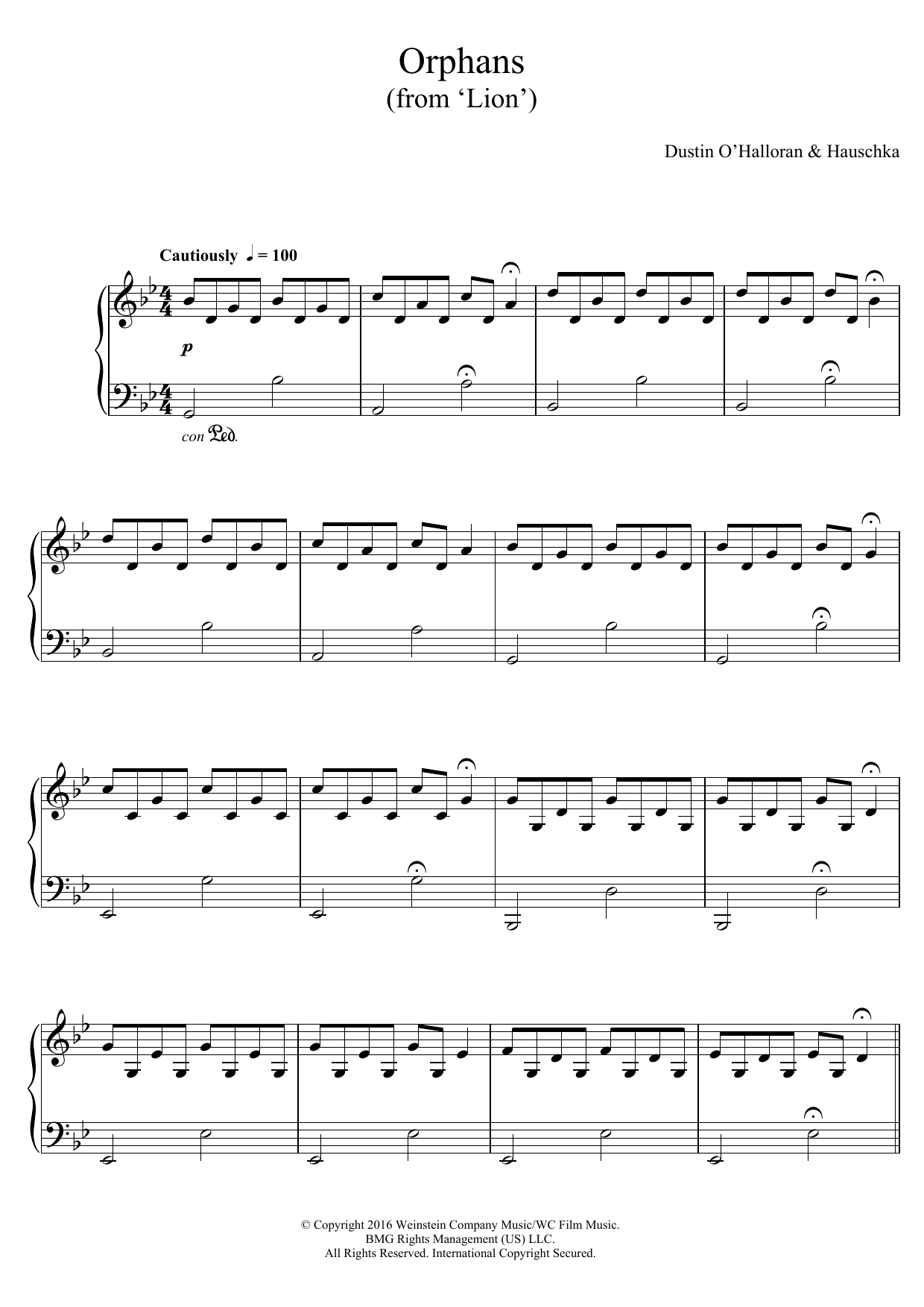 Dustin O'Halloran Orphans (from Lion) sheet music notes and chords arranged for Piano Solo