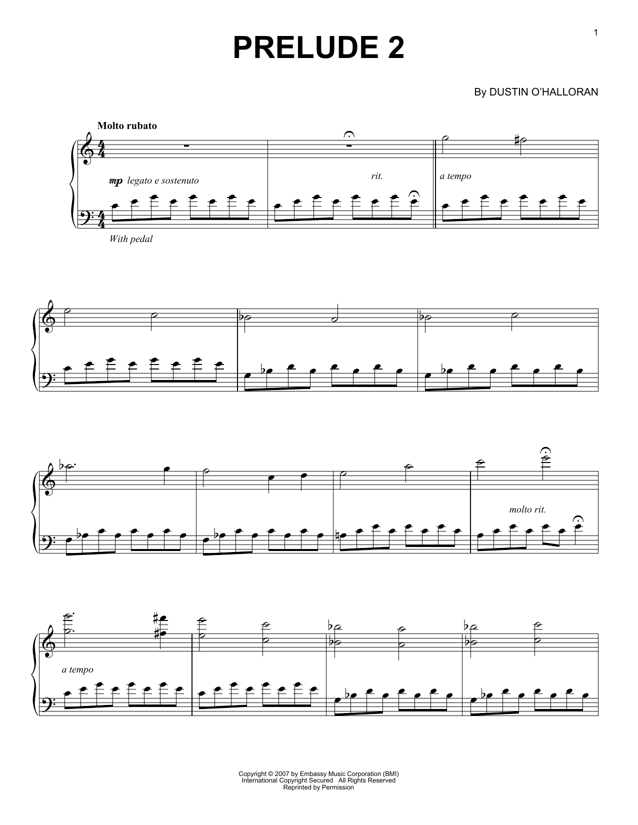 Dustin O'Halloran Prelude No. 2 sheet music notes and chords arranged for Easy Piano