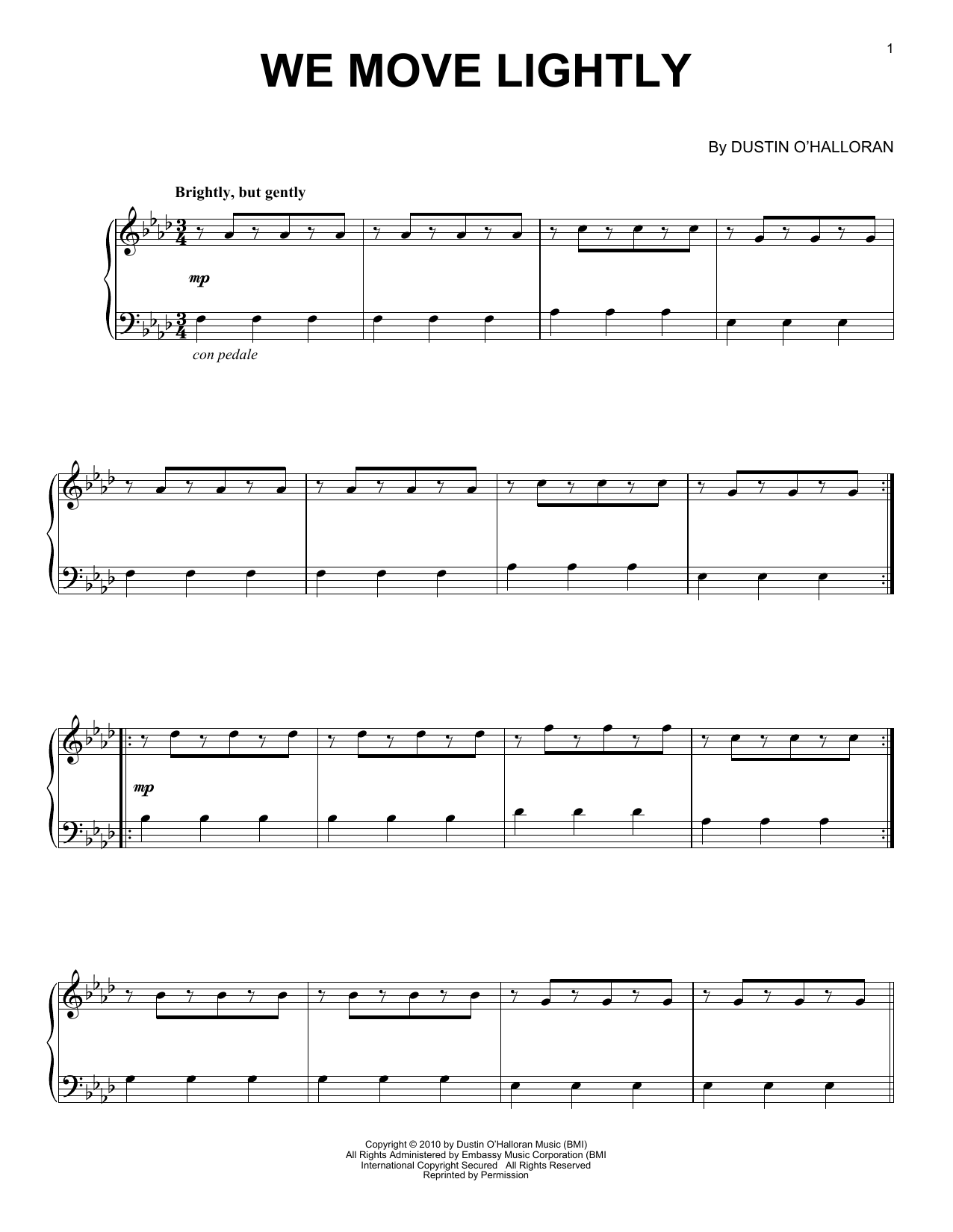 Dustin O'Halloran We Move Lightly (from Like Crazy) sheet music notes and chords arranged for Piano Solo
