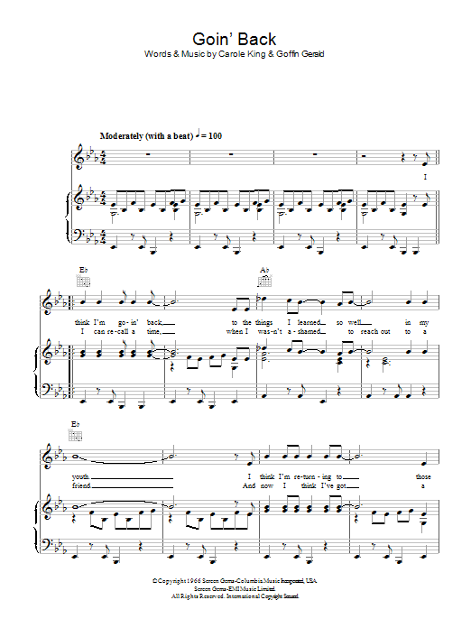 Dusty Springfield Goin' Back sheet music notes and chords arranged for Piano, Vocal & Guitar Chords