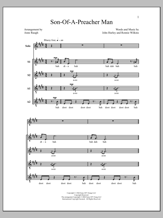 Dusty Springfield Son-Of-A-Preacher Man (arr. Anne Raugh) sheet music notes and chords arranged for SSAA Choir