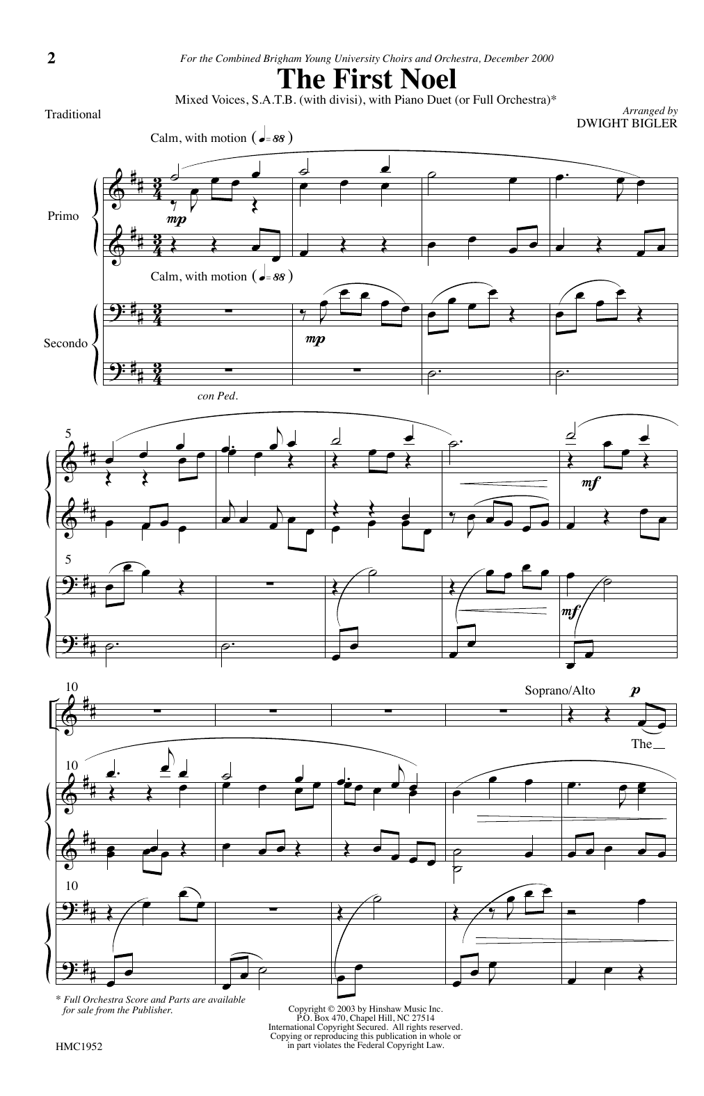 Dwight Bigler The First Noel sheet music notes and chords arranged for Choir