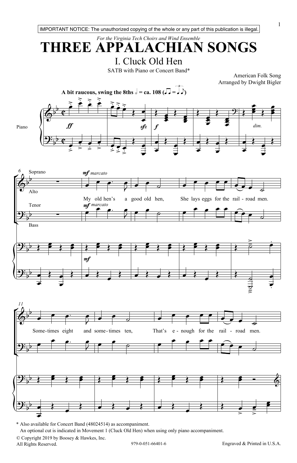 Dwight Bigler Three Appalachian Songs sheet music notes and chords arranged for SATB Choir