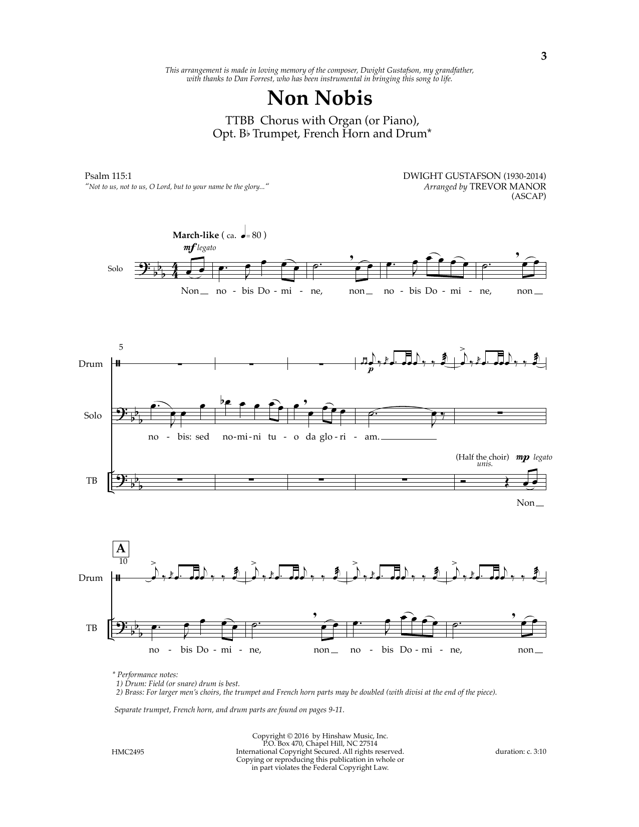 Dwight Gustafson Non Nobis (arr. Trevor Manor) sheet music notes and chords arranged for TTBB Choir