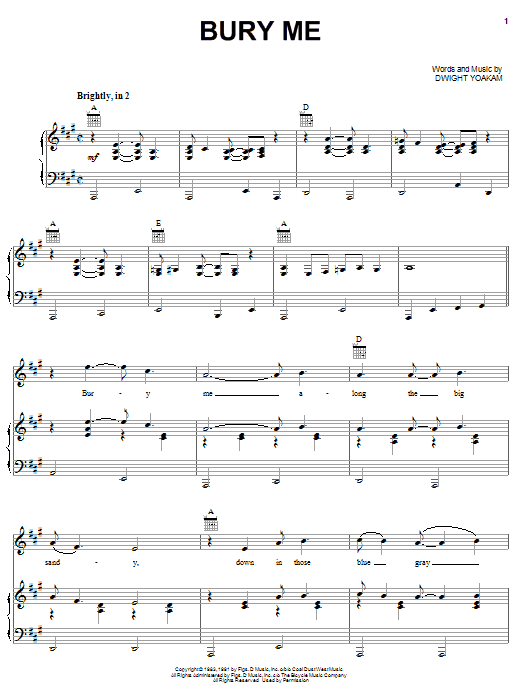 Dwight Yoakam Bury Me sheet music notes and chords arranged for Piano, Vocal & Guitar Chords (Right-Hand Melody)