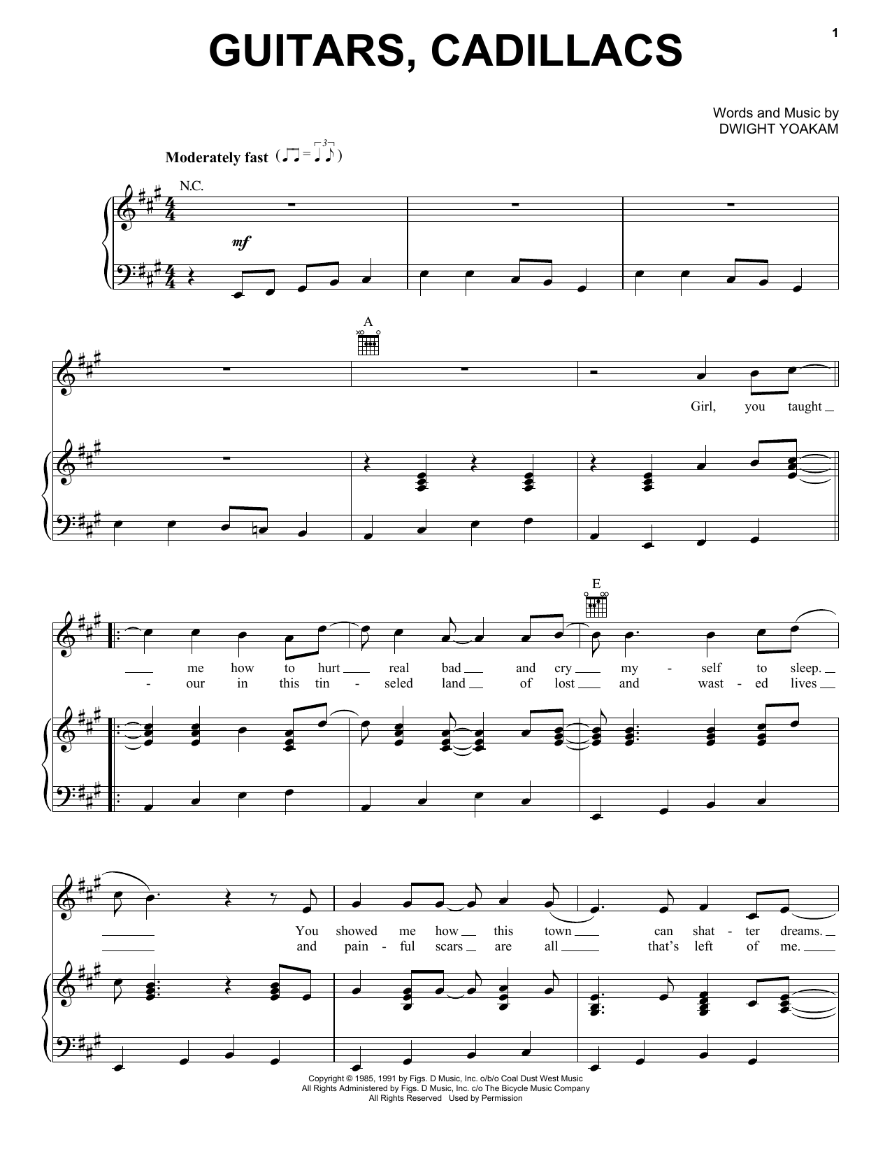 Dwight Yoakam Guitars, Cadillacs sheet music notes and chords arranged for Easy Guitar