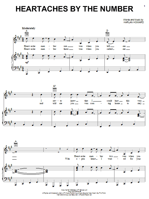 Dwight Yoakam Heartaches By The Number sheet music notes and chords arranged for Piano, Vocal & Guitar Chords (Right-Hand Melody)