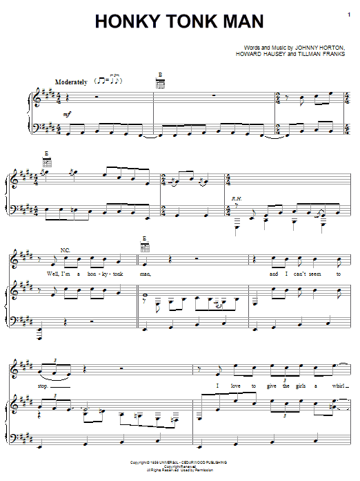 Dwight Yoakam Honky Tonk Man sheet music notes and chords arranged for Piano, Vocal & Guitar Chords (Right-Hand Melody)