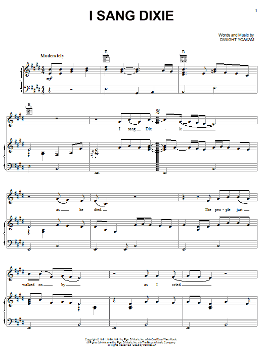 Dwight Yoakam I Sang Dixie sheet music notes and chords arranged for Piano, Vocal & Guitar Chords (Right-Hand Melody)