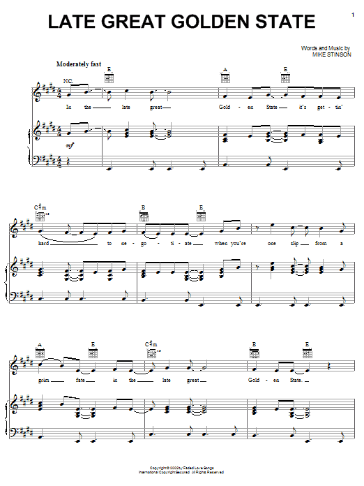 Dwight Yoakam Late Great Golden State sheet music notes and chords arranged for Piano, Vocal & Guitar Chords (Right-Hand Melody)