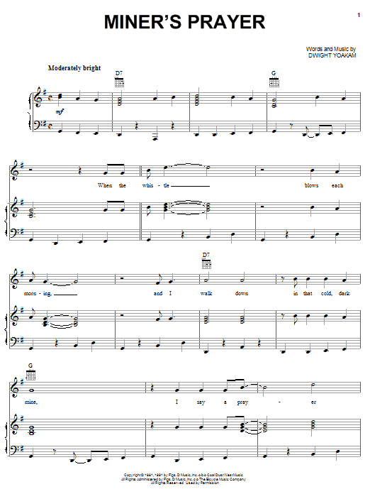 Dwight Yoakam Miner's Prayer sheet music notes and chords arranged for Piano, Vocal & Guitar Chords (Right-Hand Melody)