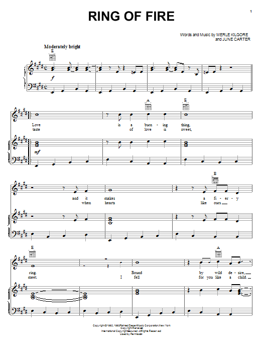 Dwight Yoakam Ring Of Fire sheet music notes and chords arranged for Piano, Vocal & Guitar Chords (Right-Hand Melody)