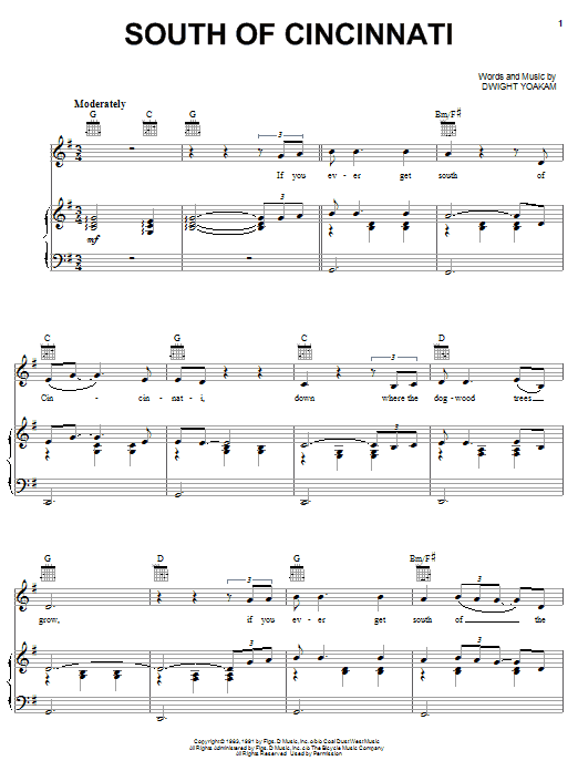 Dwight Yoakam South Of Cincinnati sheet music notes and chords arranged for Piano, Vocal & Guitar Chords (Right-Hand Melody)