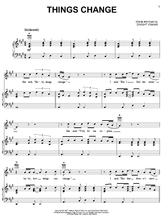 Dwight Yoakam Things Change sheet music notes and chords arranged for Piano, Vocal & Guitar Chords (Right-Hand Melody)