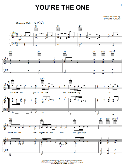 Dwight Yoakam You're The One sheet music notes and chords arranged for Piano, Vocal & Guitar Chords (Right-Hand Melody)