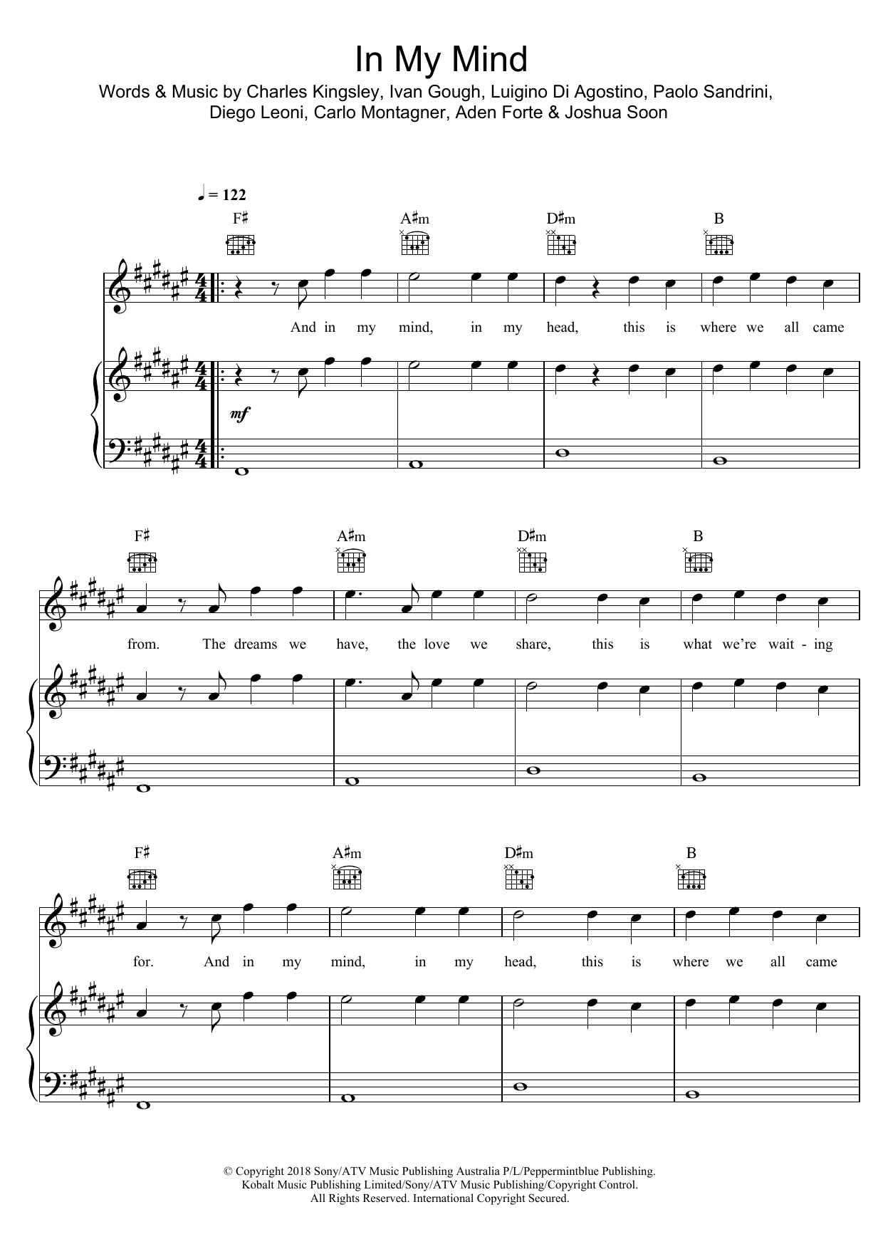 Dynoro In My Mind sheet music notes and chords arranged for Piano, Vocal & Guitar Chords (Right-Hand Melody)