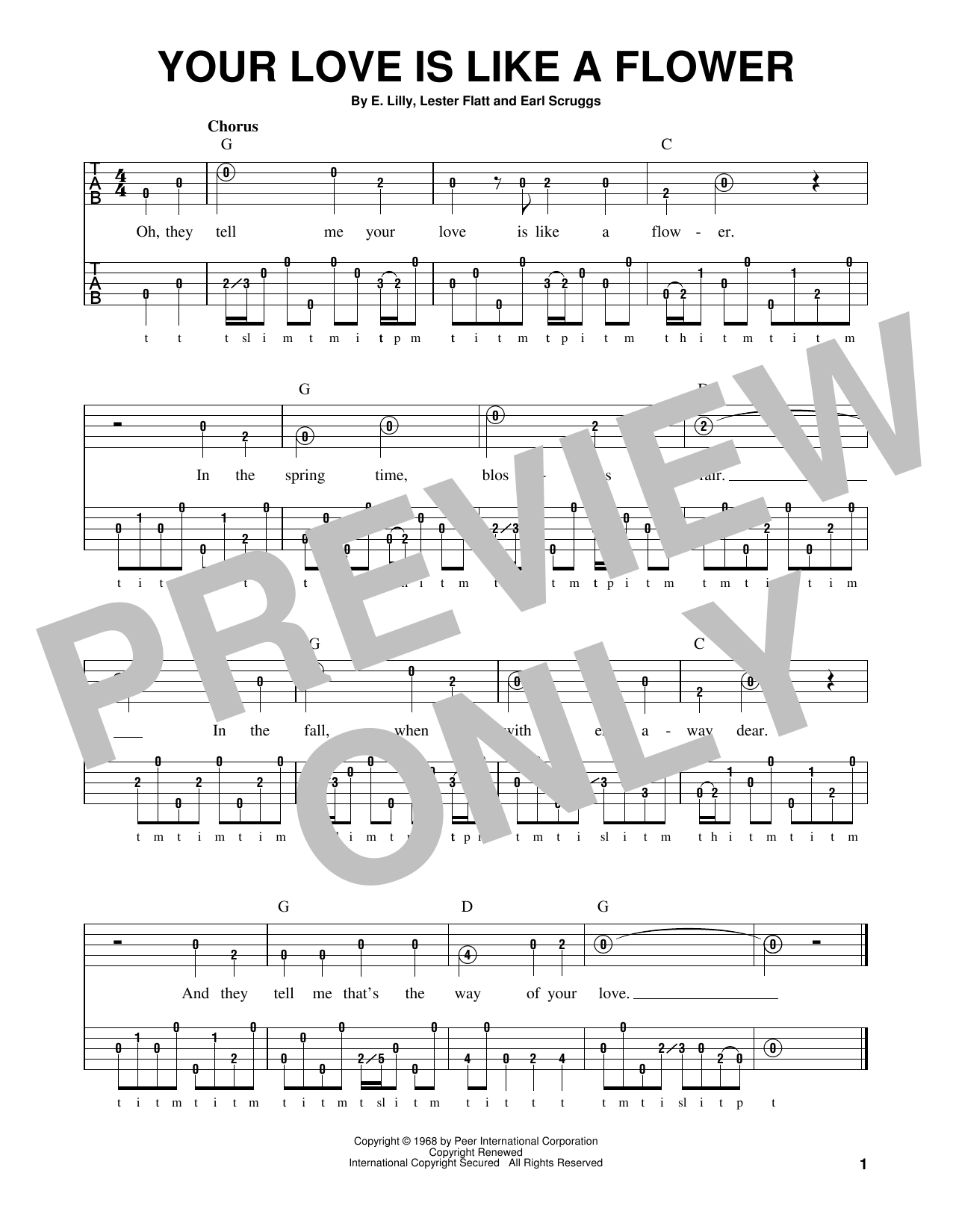 E. Lilly Your Love Is Like A Flower sheet music notes and chords arranged for Banjo Tab