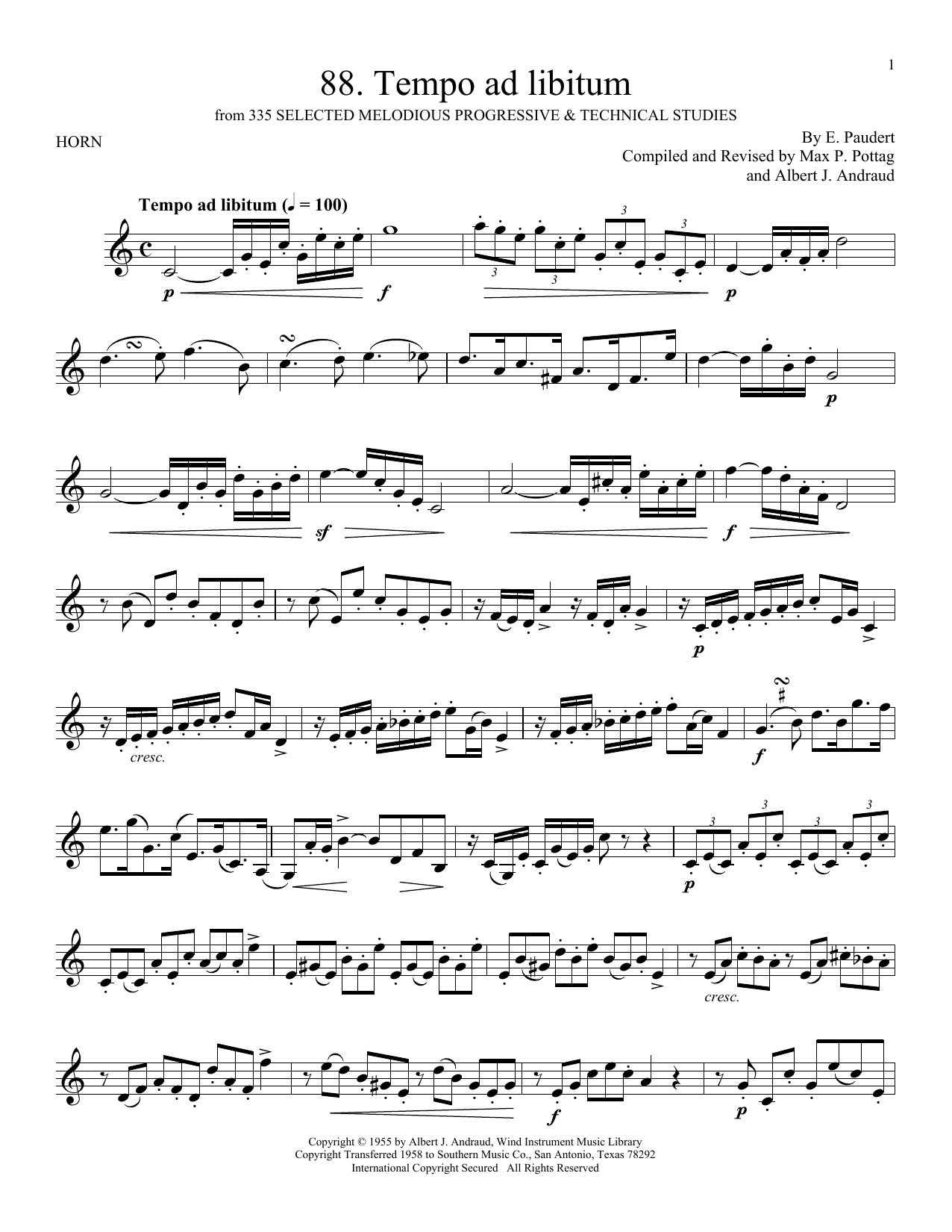 E. Paudert Etude No. 88 sheet music notes and chords arranged for French Horn Solo