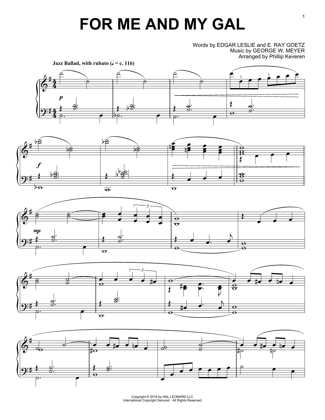 E. Ray Goetz For Me And My Gal [Jazz version] (arr. Phillip Keveren) sheet music notes and chords arranged for Piano Solo