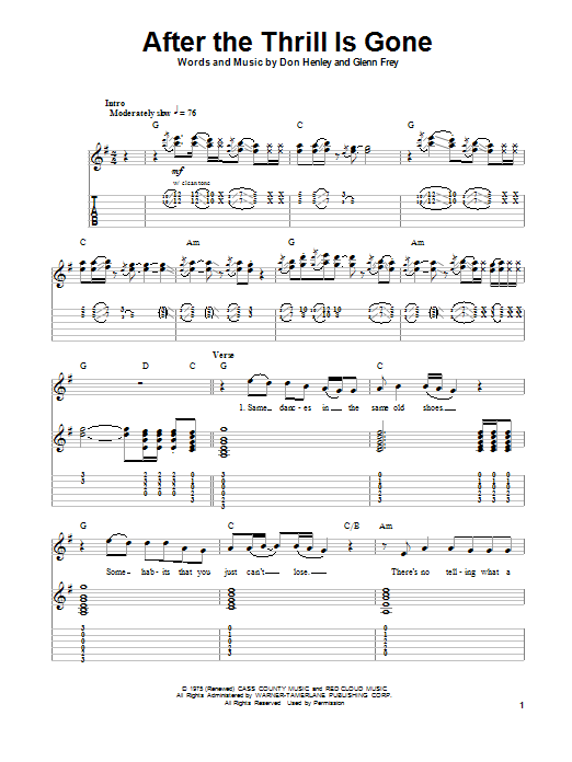 Eagles After The Thrill Is Gone sheet music notes and chords arranged for Guitar Tab