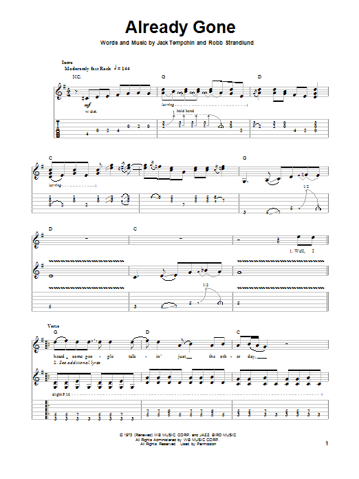Eagles Already Gone sheet music notes and chords arranged for Easy Guitar