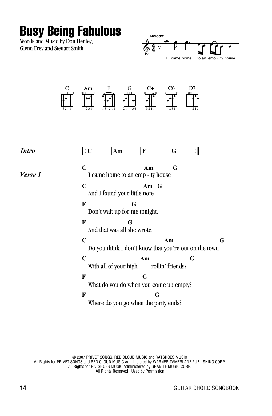 Eagles Busy Being Fabulous sheet music notes and chords arranged for Guitar Chords/Lyrics