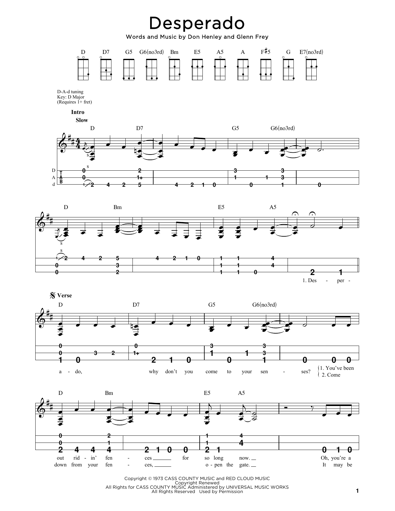 Eagles Desperado (arr. Steven B. Eulberg) sheet music notes and chords arranged for Dulcimer