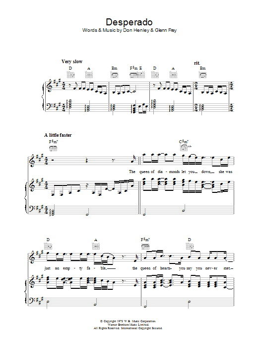 Eagles Desperado (Part II) sheet music notes and chords arranged for Piano, Vocal & Guitar Chords
