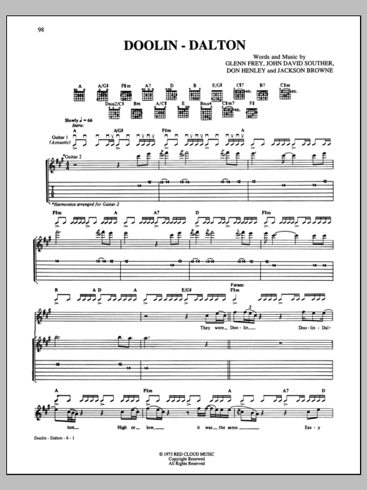 Eagles Doolin-Dalton sheet music notes and chords arranged for Guitar Chords/Lyrics