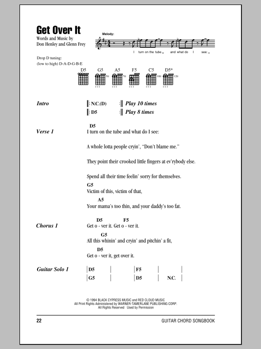 Eagles Get Over It sheet music notes and chords arranged for Guitar Chords/Lyrics
