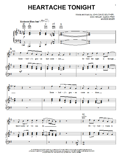 Eagles Heartache Tonight sheet music notes and chords arranged for Guitar Tab (Single Guitar)