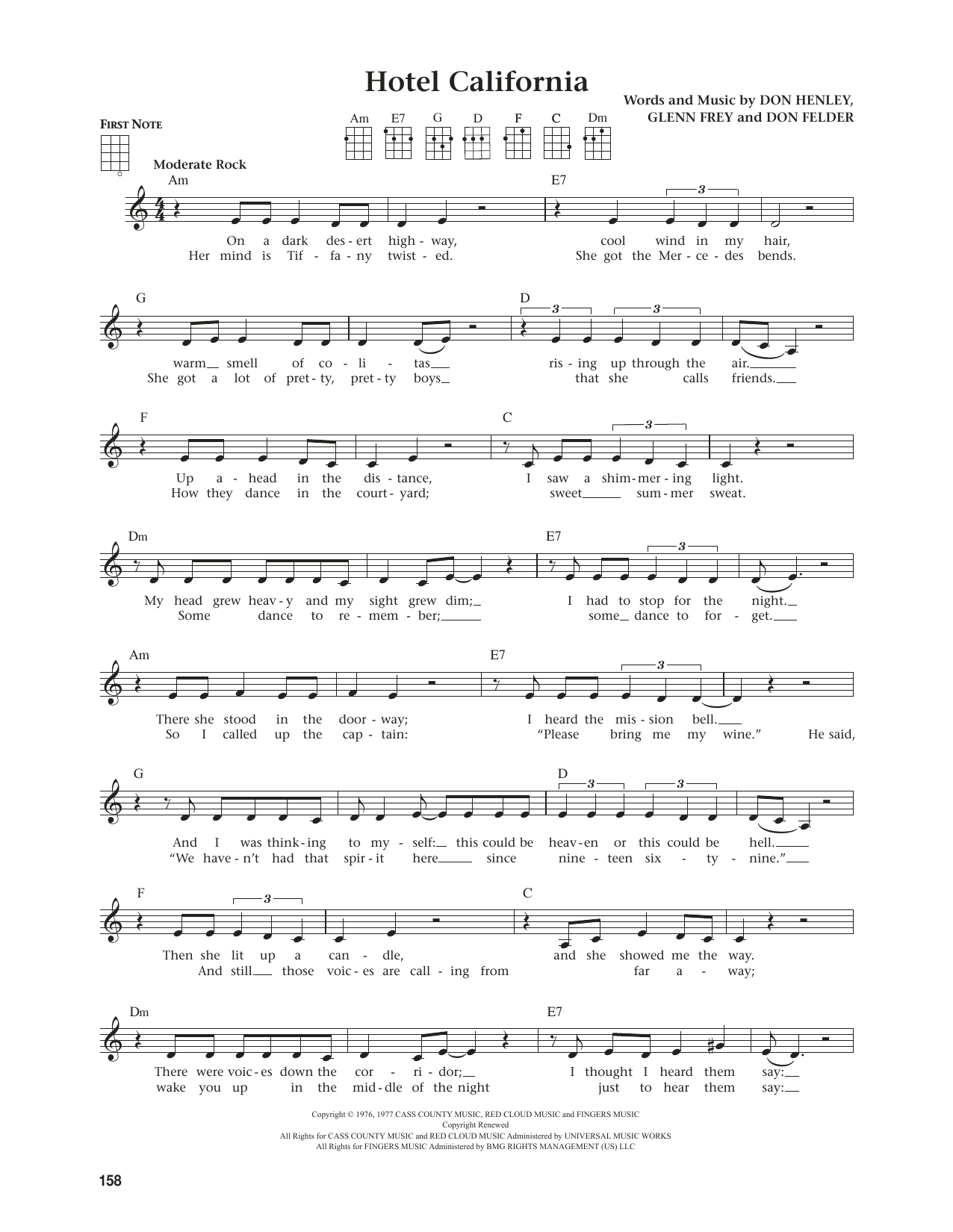 Eagles Hotel California (from The Daily Ukulele) (arr. Jim Beloff) sheet music notes and chords arranged for Ukulele