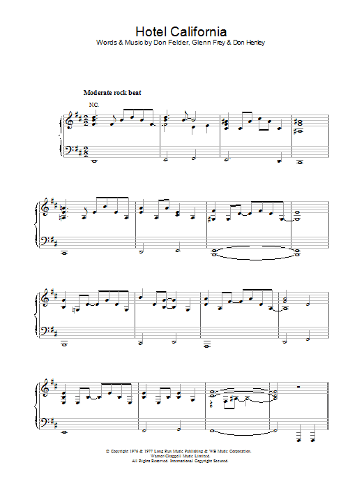 Eagles Hotel California sheet music notes and chords arranged for Easy Guitar