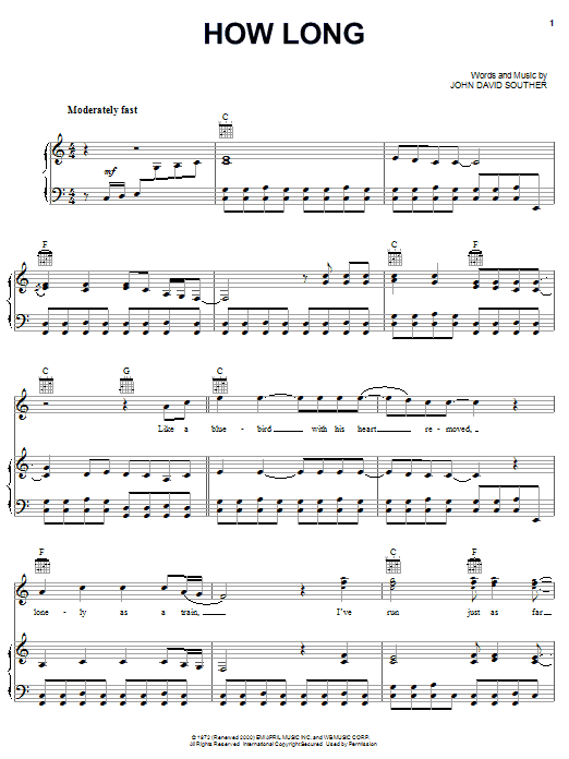 Eagles How Long sheet music notes and chords arranged for Guitar Chords/Lyrics
