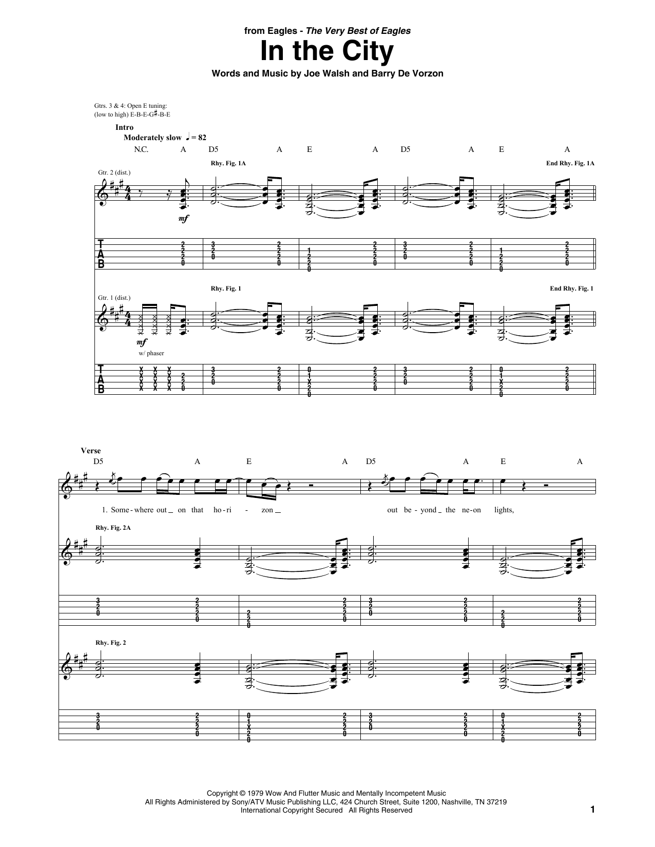 Eagles In The City sheet music notes and chords arranged for Guitar Tab