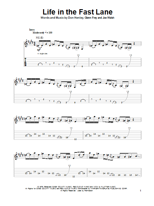 Eagles Life In The Fast Lane sheet music notes and chords arranged for Piano, Vocal & Guitar Chords (Right-Hand Melody)