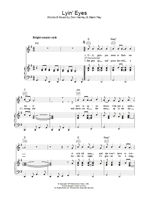 Eagles Lyin' Eyes sheet music notes and chords arranged for Guitar Tab (Single Guitar)