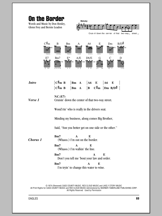 Eagles On The Border sheet music notes and chords arranged for Guitar Tab