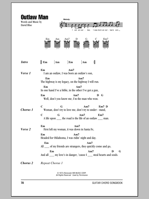 Eagles Outlaw Man sheet music notes and chords arranged for Guitar Chords/Lyrics